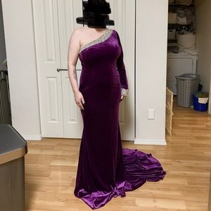 One More Couture Purple Velvet Evening Gown